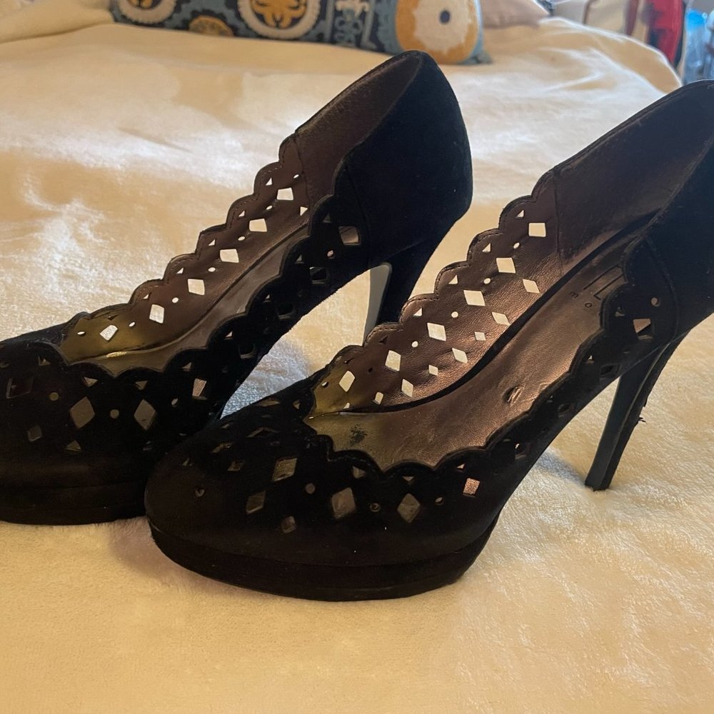 Pella Moda Black Suede Cutout Heel - Picture 2 of 3
